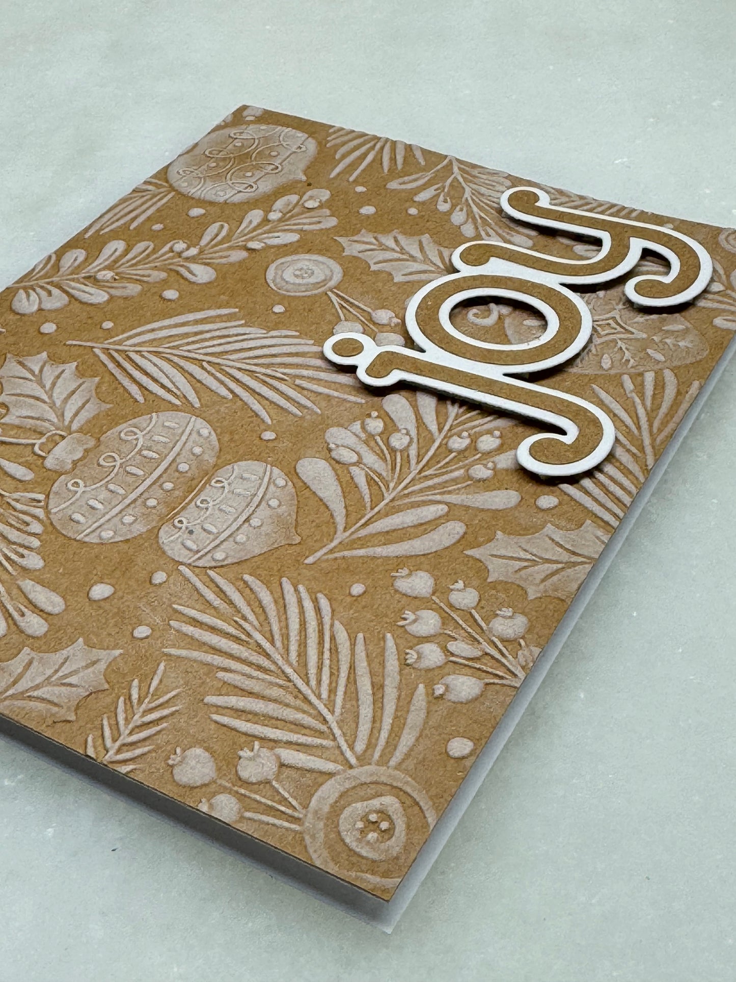 Joy on Embossed Kraft w/wht